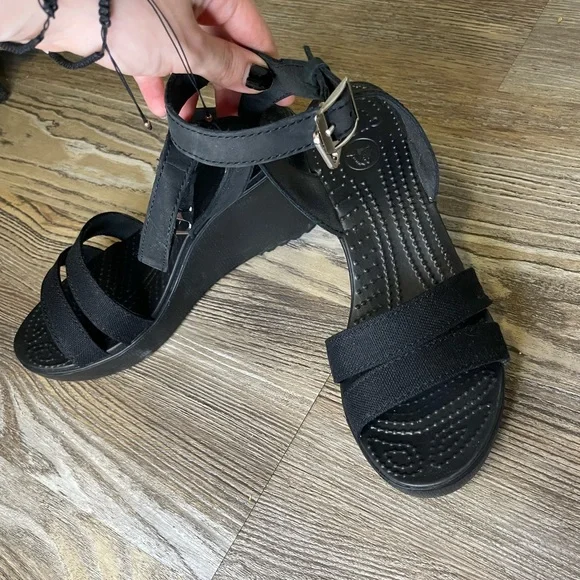 CROCS Black Wedge Sandals - Picture 4 of 8